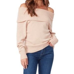 PAIGE Izabella Shoulder Baring Wool Sweater in Camel Brown Tan